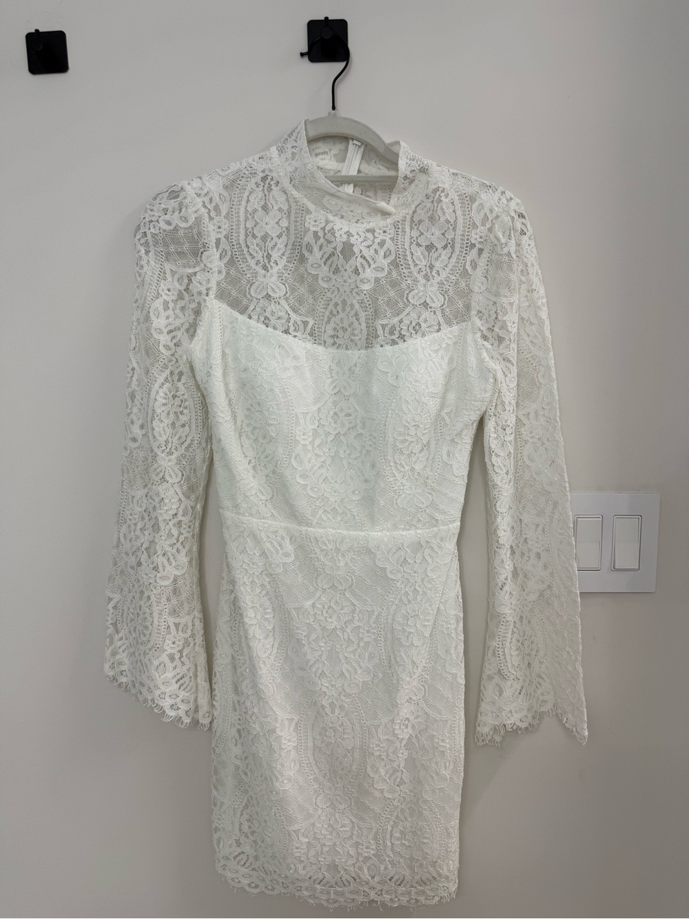 White Lace Long-Sleeve Mini Dress